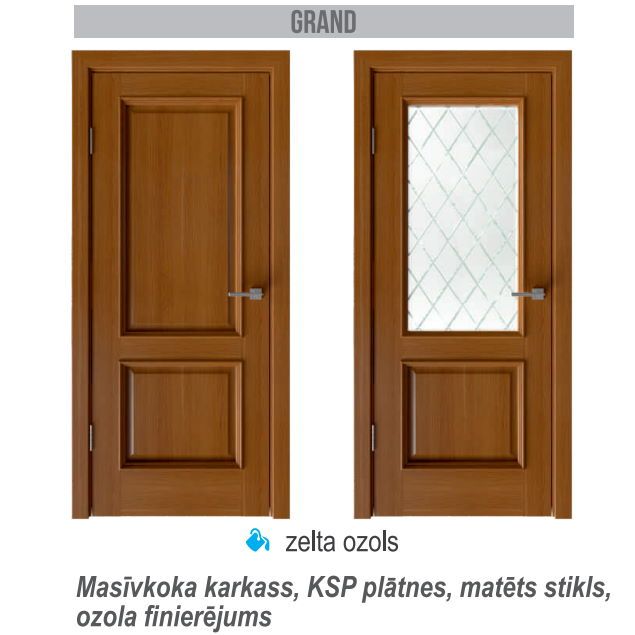 Grand  60x200 cm (ar kārbu 67x205) stiklotas, finierētas (zelta ozols)